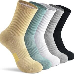 Women Athletic Running Crew Socks, Thick Cushioned Mid calf Compression Hiking S